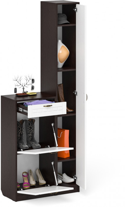 Прихожая П-6 Компоновка № 22, цвет венге/фасады МДФ белое дерево фрезеровка прованс, ШхГхВ 80х35х210 см., универсальная сборка