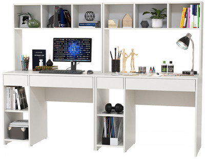 Стол компьютерный Комфорт 12.77F + Стол компьютерный Комфорт 12.77F, цвет белый шагрень, ШхГхВ 200х49,8х147 см., универсальная сборка