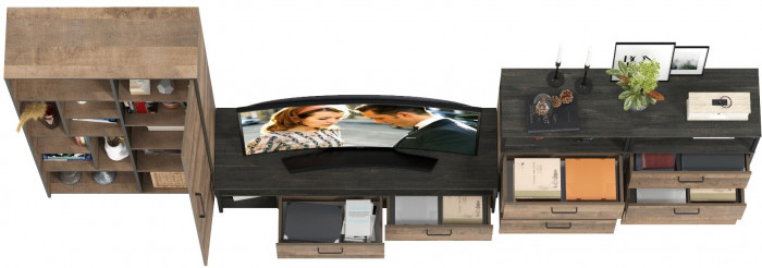 Трувор Гостиная 104, цвет дуб гранж песочный/интра, ШхГхВ 374,8х45,4х195 см., универсальная сборка