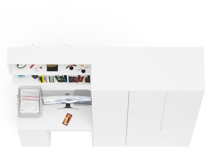 Мори Стол компьютерный МС-1 левый + Шкаф МШ1200.1 + Полка 900, цвет белый, ШхГхВ 210,4х50,4х209,6 см., НЕ универсальная сборка