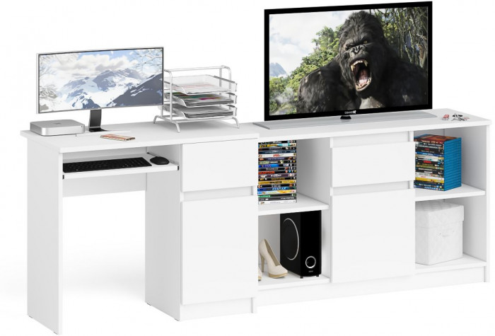 Мори Стол компьютерный МС-1 правый + Тумба МТВ1204.1, цвет белый, ШхГхВ 210,4х50х76,6 см., выдвижной ящик справа, НЕ универсальная сборка