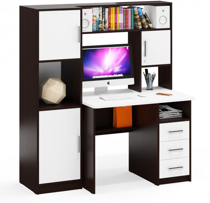 компьютерный стол С-МД-СК9+Пенал С-МД-СК9П, венге/белый шагрень