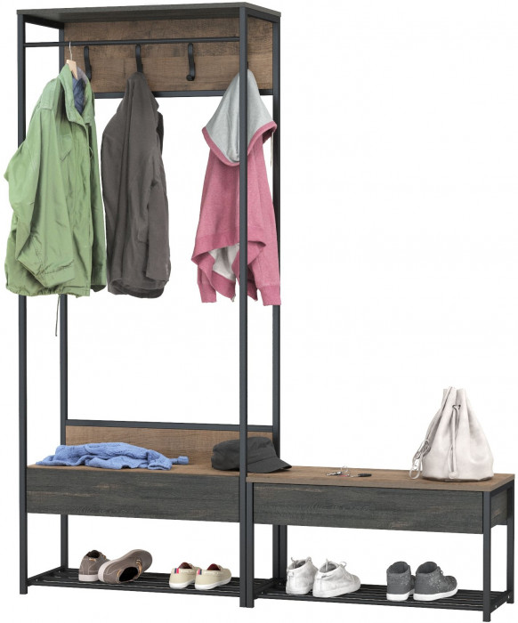 Трувор 15.120 Прихожая + 13.241.03 Тумба для обуви, дуб гранж песочный/интра