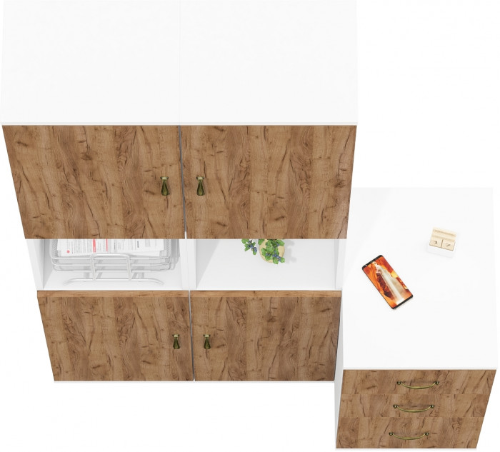 Лидер-8 Пенал + Пенал + Тумба МД 3.16, белый шагрень/крафт золото