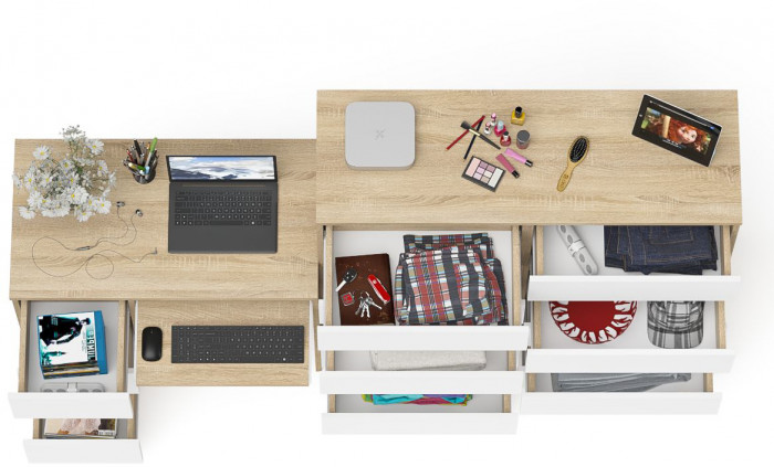 Мори компьютерный стол МС-6 левый + Комод МК1200.10, дуб сонома/белый