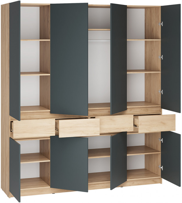 Шкаф распашной Стоуби ШК-2000, Дуб крафт золотой, Серый графит