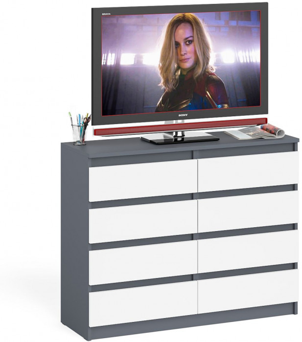 Мори Комод МК1200.8, цвет графит/белый, ШхГхВ 120,4х41х94 см.