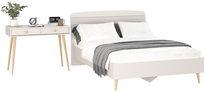 Афина Спальня Кровать 1400 + Стол, кашемир серый