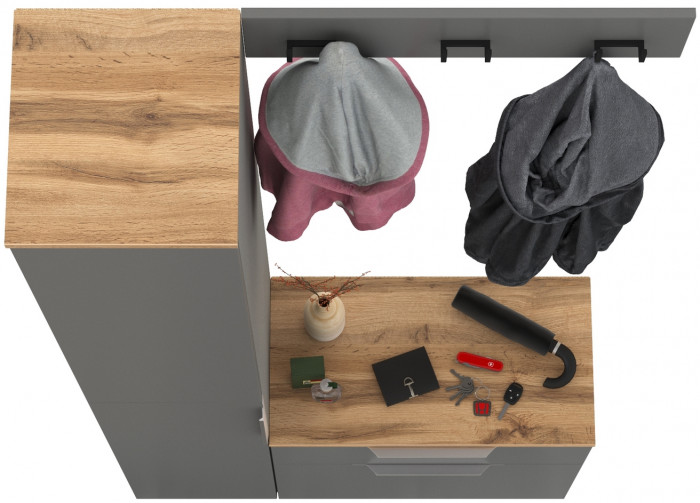 Октава Прихожая 15, цвет серый графит/дуб крафт золотой/фасады МДФ серый графит, ШхГхВ 97,1х35,4х197,6 см., универсальная сборка