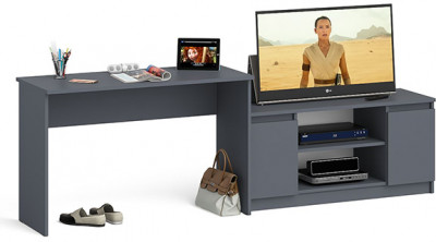 Мори Стол письменный МСП1200.1 + Тумба МТВ1200.1, цвет графит, ШхГхВ 240,8х50х76,6 см., универсальная сборка