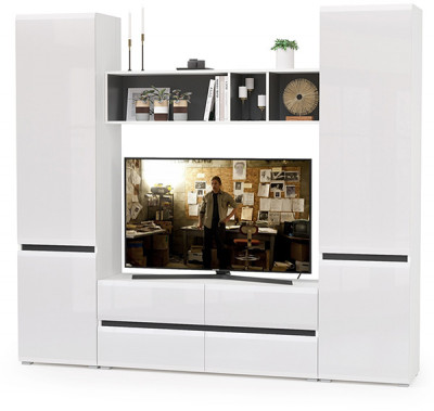 Сидней Комплектация № 006, корпус белый/чёрный/фасады МДФ белый глянец