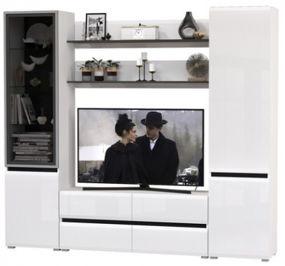 Сидней Комплектация № 069, корпус: белый/чёрный/фасады: МДФ белый глянец