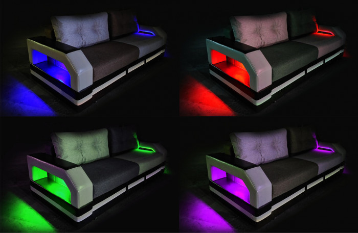 Диван еврокнижка Манчестер с подсветкой, 160 ВЕЛЮР 03 КОМБИ ЭКОКОЖА КОРИЧНЕВАЯ