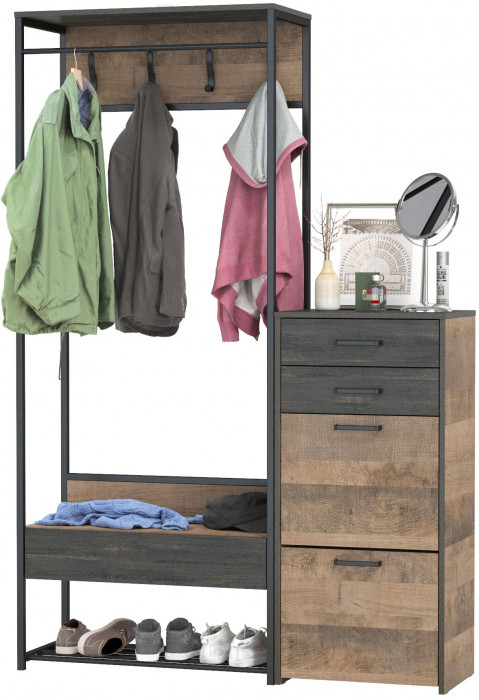 Трувор 15.120 Прихожая + 13.241.06 Тумба для обуви, дуб гранж песочный/интра