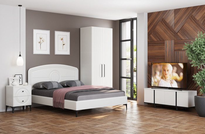 Валенсия Спальня № 35, ЛДСП белый шагрень/чёрный/МДФ белый шагрень