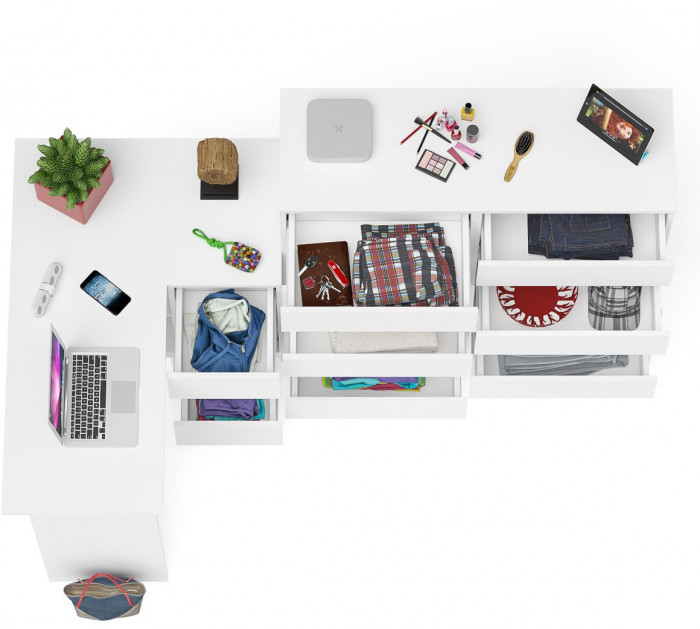 Мори компьютерный стол МС-16 правый + Комод МК1200.10, белый