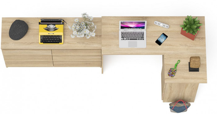 Мори Стол компьютерный МС-16 правый + Комод МК1200.6, цвет дуб сонома, ШхГхВ 244,8х84,9х76,6 см., выдвижные ящики справа, НЕ универсальная сборка