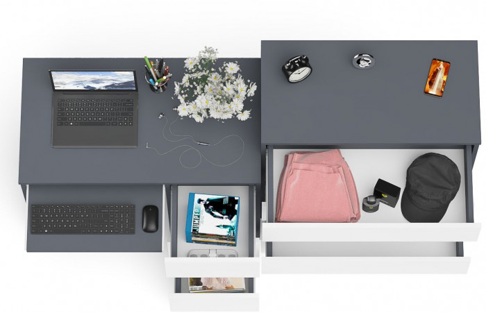 Мори Стол компьютерный МС-6 правый + Комод МК800.4, цвет графит/белый, ШхГхВ 170,4х50х94 см., выдвижные ящики справа, НЕ универсальная сборка