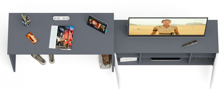 Мори Стол письменный МСП1200.1 + Тумба МТВ1200.1, цвет графит/белый, ШхГхВ 240,8х50х76,6 см., универсальная сборка