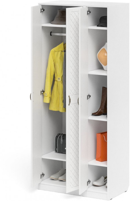 Прихожая П-6-500 Шкаф + Пенал, белая шагрень/фасады МДФ белое дерево фрезеровка ромб