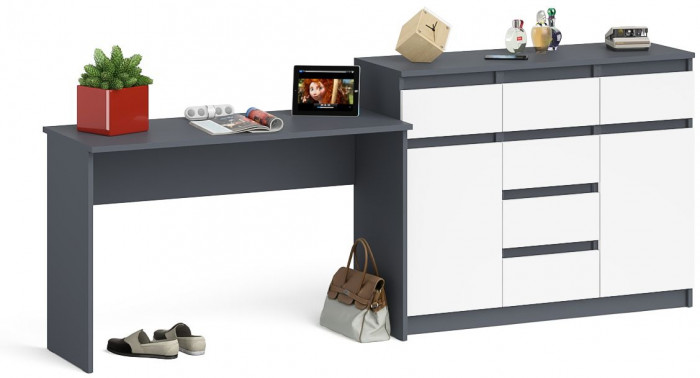 Мори письменный стол МСП1200.1 + Комод МК1200.4, графит/белый