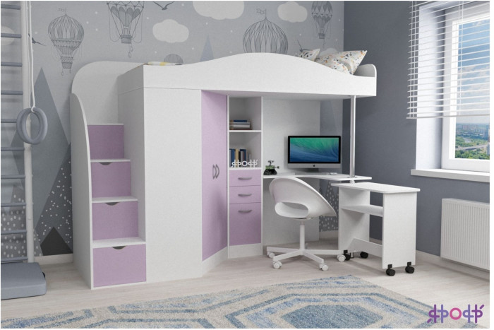 Кровать-чердак Юниор 4 (Ясень Анкор Темный/Лайм)