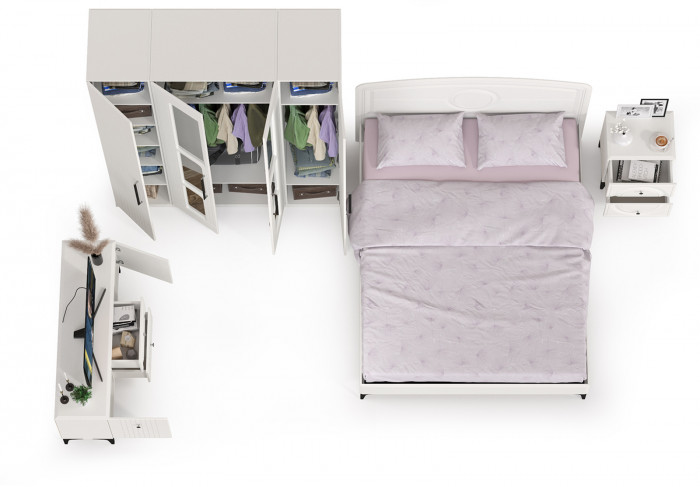 Валенсия Спальня № 43, цвет ЛДСП белый шагрень/МДФ белый шагрень, ортопед есть, сп. м. 1600х2000 мм., б/м