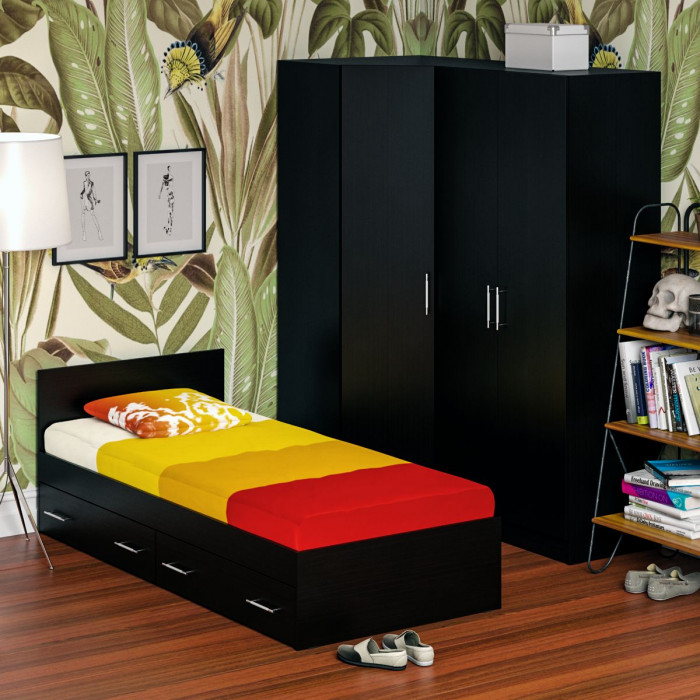 Спальня Стандарт 2-0900Я, цвет венге, ШхГхВ 93,5х203,5х70 + 171,2х81,2х200 см., сп.м. 900х2000 мм., без матраса, основание есть