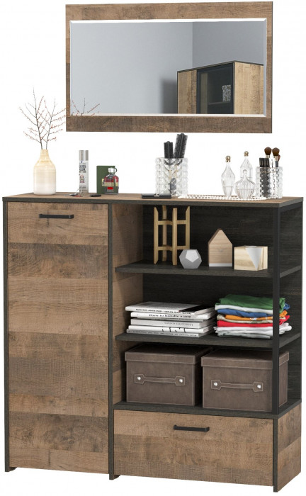 Трувор 13.307.01 Комод + 15.30 Зеркало, цвет дуб гранж песочный/интра, ШхГхВ 109х36,9х195 см., универсальная сборка
