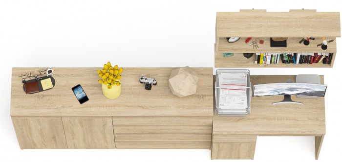 Мори Стол компьютерный МС-1 левый + Комод МК1600.1 + Полка 900, цвет дуб сонома, ШхГхВ 250,4х50х209,6 см., НЕ универсальная сборка