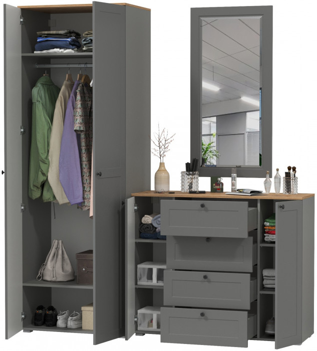 Остин Прихожая 14, серый графит/дуб крафт золотой