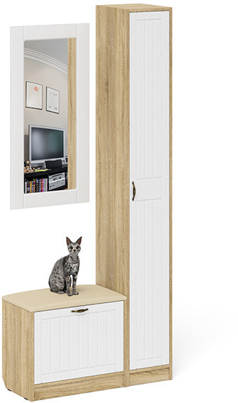 Прихожая П-6 Компоновка № 20, дуб сонома/фасады МДФ белое дерево фрезеровка прованс