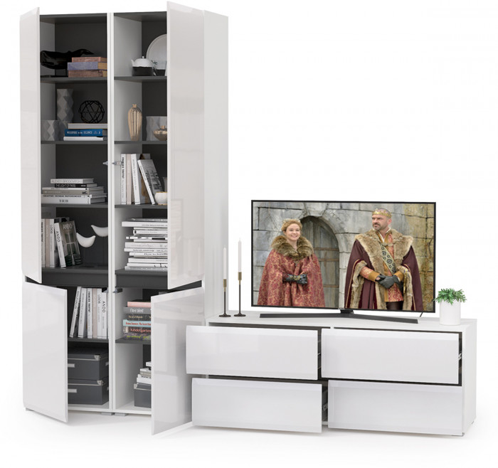 Сидней Комплектация № 007, корпус: белый/чёрный/фасады: МДФ белый глянец