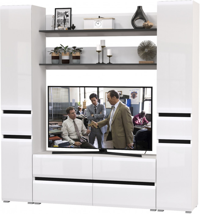 Сидней Комплектация № 070, корпус: белый/чёрный/фасады: МДФ белый глянец