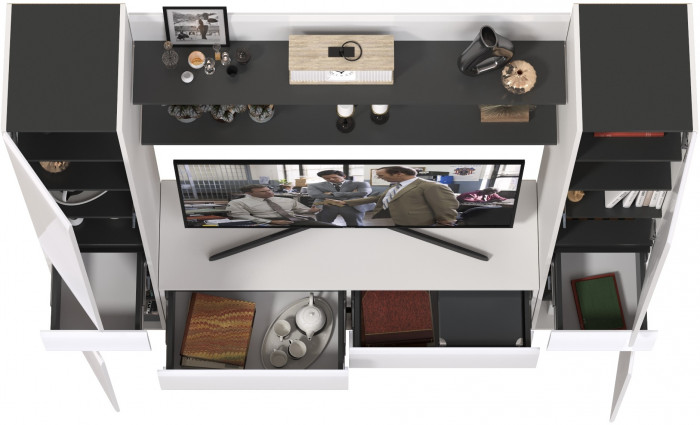 Сидней Комплектация № 070, корпус: белый/чёрный/фасады: МДФ белый глянец