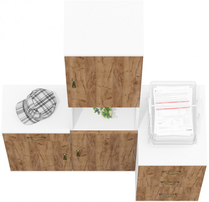 Лидер-8 Пенал + Тумба МД 3.15 + Тумба МД 3.16, белый шагрень/крафт золото