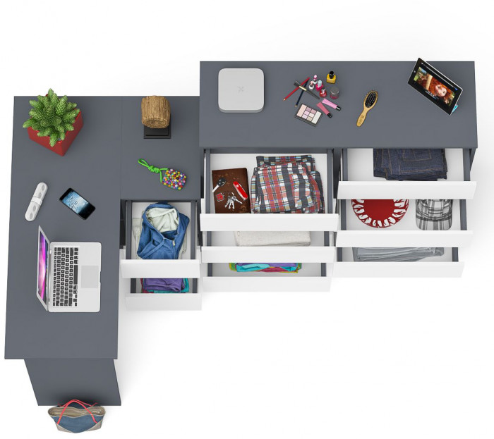 Мори компьютерный стол МС-16 правый + Комод МК1200.10, графит/белый