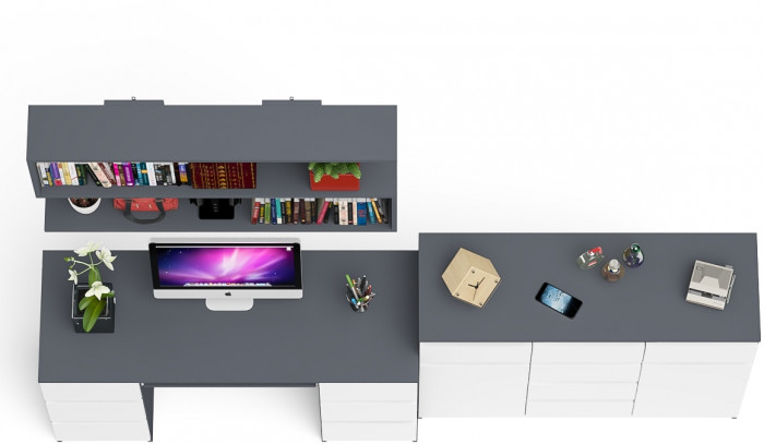 Мори компьютерный стол МС-2 + Комод МК1200.4 + Полка 1200, графит/белый