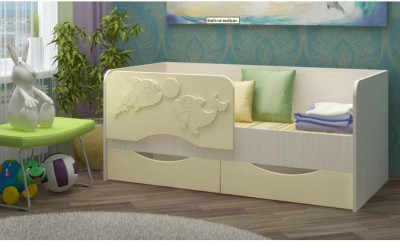 Детская кровать Дельфин-2 МДФ ваниль, 80х160 (Ясень шимо светлый, Ваниль матовая)