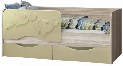 Детская кровать Дельфин-2 МДФ ваниль, 80х160 (Ясень шимо светлый, Ваниль матовая)