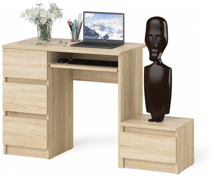 Мори Стол компьютерный МС-6 левый + Тумба ТМП400.1, цвет дуб сонома, ШхГхВ 130,4х50х76,6 см., выдвижные ящики слева, НЕ универсальная сборка