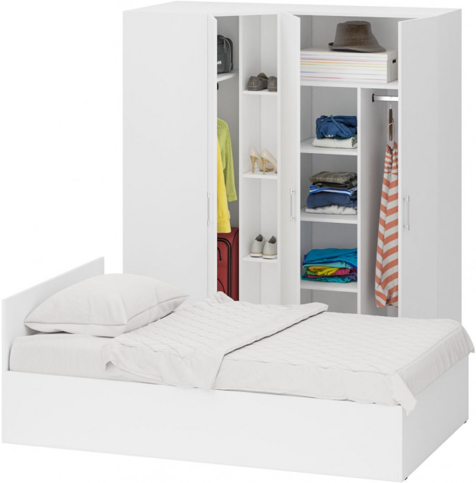 Спальня Стандарт 2-1200, цвет белый, ШхГхВ 123,5х203,5х70 + 171,2х81,2х200 см., сп.м. 1200х2000 мм., без матраса, основание есть