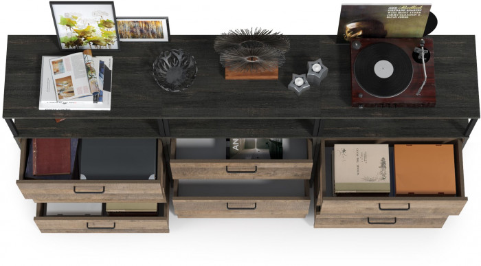 Трувор 13.307.02 Комод с ящиками + 13.307.02 Комод с ящиками + 13.307.02 Комод с ящиками, цвет дуб гранж песочный/интра, ШхГхВ 198х37х106,9 см.