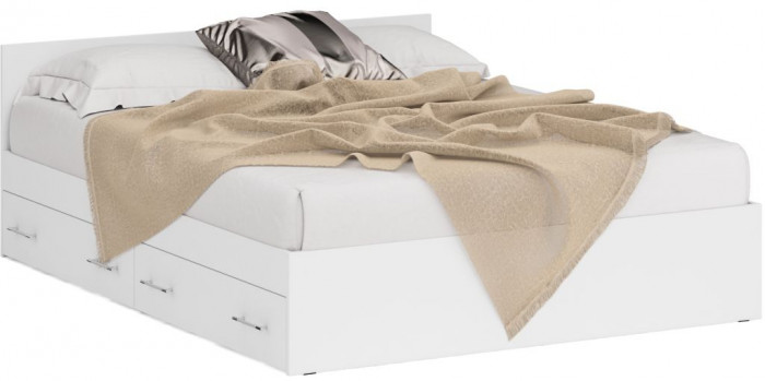 Кровать с ящиками 1600 + Пенал Стандарт, цвет белый, ШхГхВ 163,5х203,5х70 + 45х52х200 см., сп.м. 1600х2000 мм., без матраса, основание есть