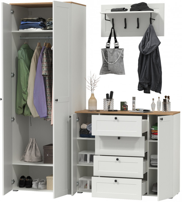 Остин Прихожая 15, белый шагрень/дуб крафт золотой