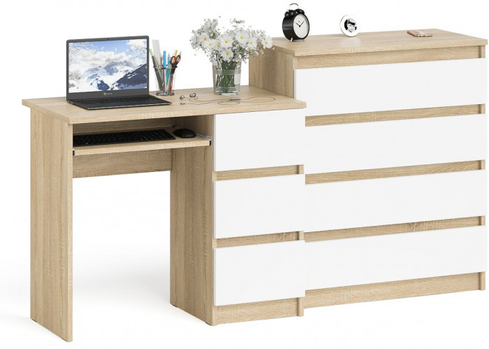 Мори Стол компьютерный МС-6 правый + Комод МК800.4, цвет дуб сонома/белый, ШхГхВ 170,4х50х94 см., выдвижные ящики справа, НЕ универсальная сборка