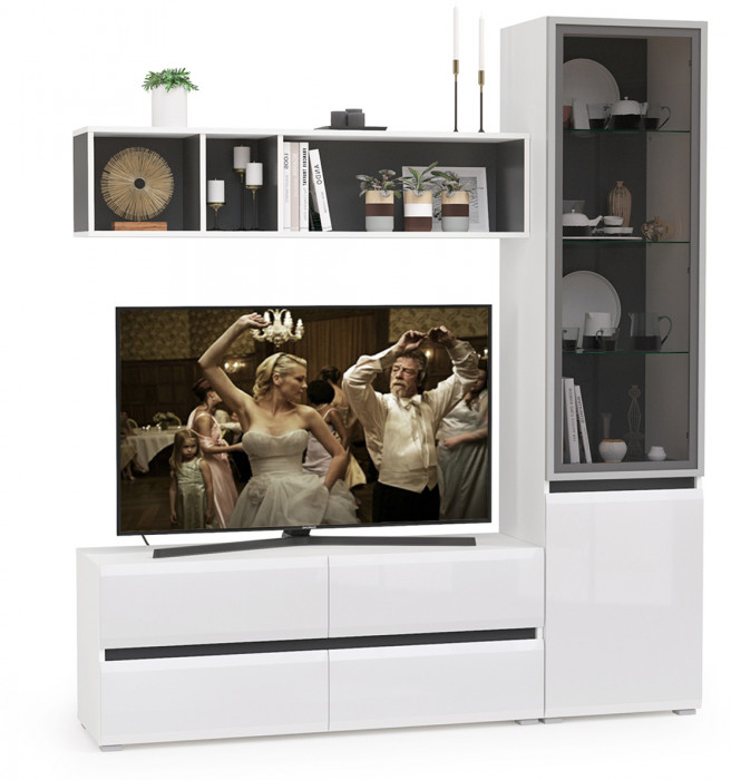 Сидней Комплектация № 008, корпус: белый/чёрный/фасады: МДФ белый глянец