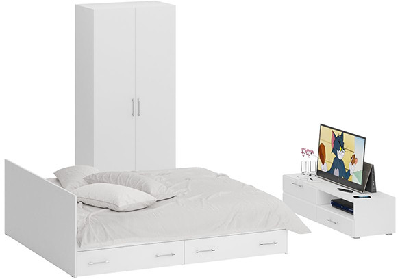 Спальня Стандарт 3-1800Я, белый/фасады ТВ тумбы МДФ белый глянец