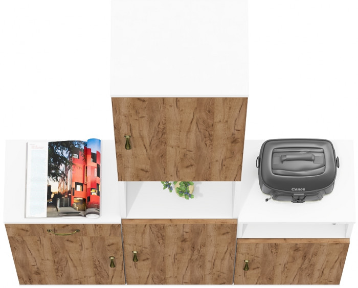 Лидер-8 Пенал + Тумба МД 3.15 + Тумба МД 3.19, белый шагрень/крафт золото