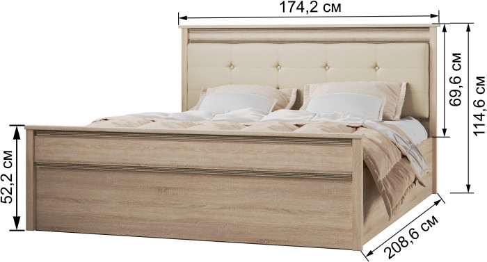 Ливорно Кровать ЛКР-1 (1,6) с настилом ДСП 2С, Дуб сонома